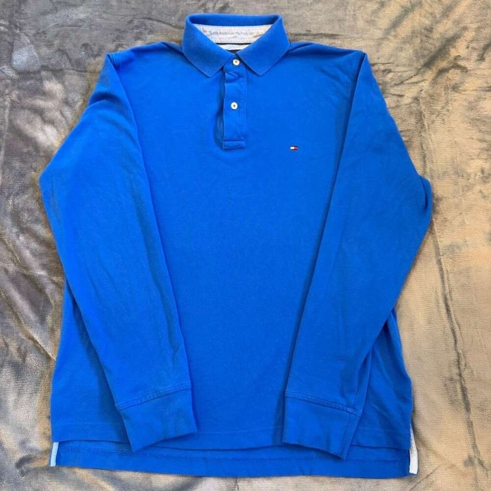 Tommy Hilfiger Polo Shirt Mens Sz S Blue Long Sleeve Logo Cotton Preppy